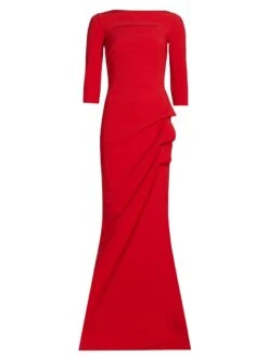 Kate Slit-Detail Boatneck Gown