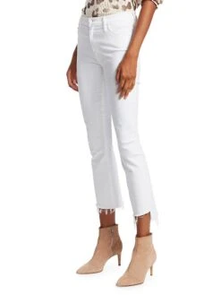 MOTHER The Insider High-Rise Step Frayed-Hem Stretch Boot-Cut Jeans -Cheap Clothing Store 0400012045798 A2