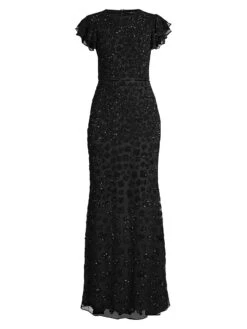 Novelty Floral Embroidery Sequin Column Gown