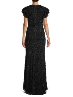 Novelty Floral Embroidery Sequin Column Gown -Cheap Clothing Store 0400013522126 BLACK A3