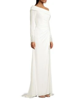 One-Shoulder Jersey Ruched Side Slit Gown -Cheap Clothing Store 0400013522201 WHITE A2
