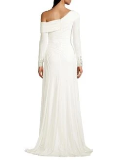 One-Shoulder Jersey Ruched Side Slit Gown -Cheap Clothing Store 0400013522201 WHITE A3