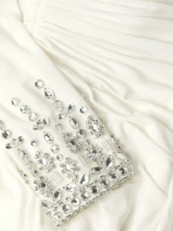 One-Shoulder Jersey Ruched Side Slit Gown -Cheap Clothing Store 0400013522201 WHITE A6