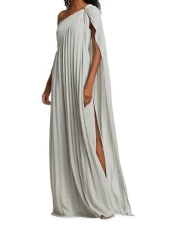 Halston Priya One-Shoulder Draped Gown -Cheap Clothing Store 0400014775845 SILVER A1