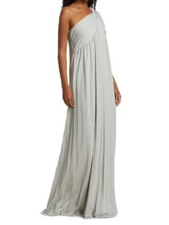 Halston Priya One-Shoulder Draped Gown -Cheap Clothing Store 0400014775845 SILVER A2