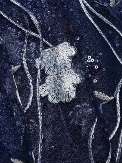 Embroidered Mesh Gown -Cheap Clothing Store 0400014906503 NAVYSILVER A6