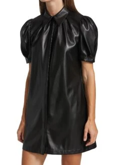 Alice + Olivia Jem Faux Leather Mini Dress -Cheap Clothing Store 0400015119476 BLACK A2