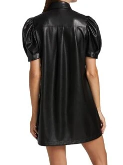 Alice + Olivia Jem Faux Leather Mini Dress -Cheap Clothing Store 0400015119476 BLACK A3