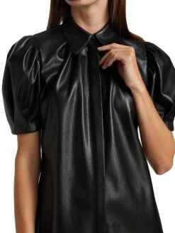 Alice + Olivia Jem Faux Leather Mini Dress -Cheap Clothing Store 0400015119476 BLACK A5