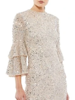 Beaded Tiered Cuffs Dress -Cheap Clothing Store 0400015444781 BEIGE A2