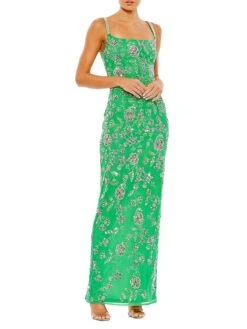 Beaded Floral Column Gown