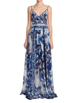 Dolce & Gabbana Blu Mediterraneo Sleeveless Painterly Maxi Dress -Cheap Clothing Store 0400016449851 TRISMAIOLICHE A1