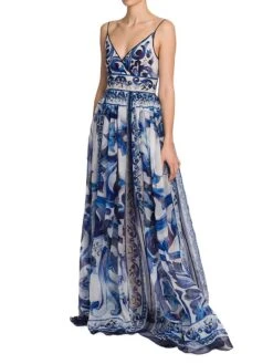 Dolce & Gabbana Blu Mediterraneo Sleeveless Painterly Maxi Dress -Cheap Clothing Store 0400016449851 TRISMAIOLICHE A2