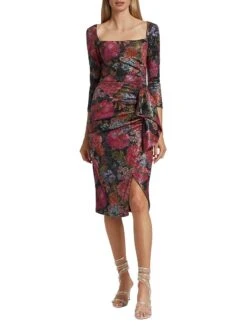 Cesarima Floral Sequined Cocktail Dress -Cheap Clothing Store 0400016570076 GLOWINGPEONIESBLACK A1
