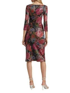 Cesarima Floral Sequined Cocktail Dress -Cheap Clothing Store 0400016570076 GLOWINGPEONIESBLACK A3