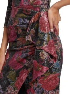 Cesarima Floral Sequined Cocktail Dress -Cheap Clothing Store 0400016570076 GLOWINGPEONIESBLACK A5