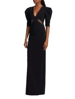 Castelo Puff-Sleeve Cut-Out Gown 12 Castelo Puff-Sleeve Cut-Out Gown -Cheap Clothing Store 0400016570116 BLACK A2