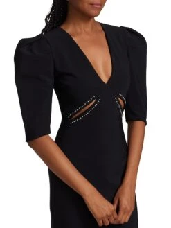 Castelo Puff-Sleeve Cut-Out Gown 14 Castelo Puff-Sleeve Cut-Out Gown -Cheap Clothing Store 0400016570116 BLACK A5