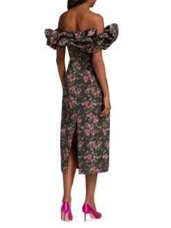 Polly Floral Ikat Off-The-Shoulder Gown -Cheap Clothing Store 0400016692412 BLACKFLORALIKAT A3