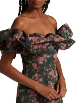 Polly Floral Ikat Off-The-Shoulder Gown -Cheap Clothing Store 0400016692412 BLACKFLORALIKAT A5