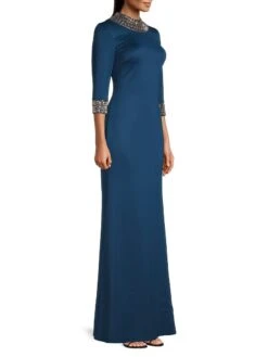 Embellished Three-Quarter-Sleeve Gown -Cheap Clothing Store 0400016700980 NAVY A2