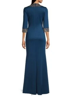 Embellished Three-Quarter-Sleeve Gown -Cheap Clothing Store 0400016700980 NAVY A3