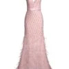 Feather Embellished Plunge V-Neck Gown -Cheap Clothing Store 0400016701053 SOFTPINK