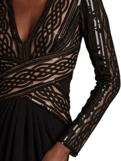 Long-Sleeve Sequin-Embroidered Gown -Cheap Clothing Store 0400016997532 BLACK A3