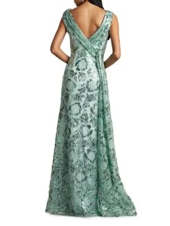 Boat Neck Floral Lace Sequin Gown -Cheap Clothing Store 0400017352880 FROSTEDJADE A2