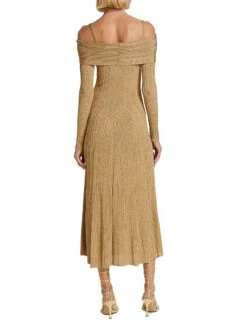 Metallic Off-The-Shoulder Midi-Dress -Cheap Clothing Store 0400017444241 GOLD A3