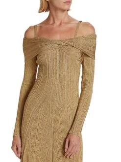 Metallic Off-The-Shoulder Midi-Dress -Cheap Clothing Store 0400017444241 GOLD A5