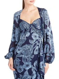 Joslyn Floral Bishop-Sleeve Dress -Cheap Clothing Store 0400017550196 NAUTICALNAVY A4