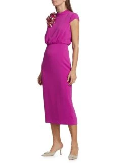 Badgley Mischka Mock Turtleneck Applique Midi-Dress -Cheap Clothing Store 0400017577444 FUCHSIA A2