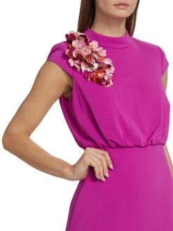 Badgley Mischka Mock Turtleneck Applique Midi-Dress -Cheap Clothing Store 0400017577444 FUCHSIA A5