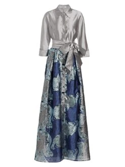 Shirtwaist Abstract Print Gown