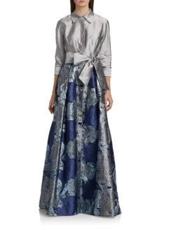 Shirtwaist Abstract Print Gown -Cheap Clothing Store 0400017613647 SILVERMULTI A1