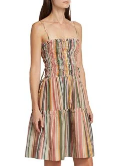 Campbell Silk-Cotton Striped Dress 12 Campbell Silk-Cotton Striped Dress -Cheap Clothing Store 0400017711135 FLUSHPINK A2