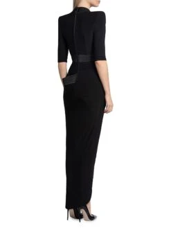 Signature Eye Of Horus Asymmetric Gown -Cheap Clothing Store 0400017721715 BLACK A3