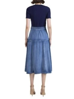 Ashton Mix Media Midi-Dress -Cheap Clothing Store 0400017803936 NAVYDENIM A2