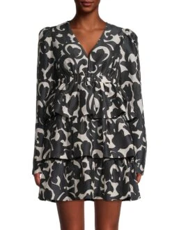 Tiered Empire-Waist Minidress 10 Tiered Empire-Waist Minidress -Cheap Clothing Store 0400017811458 BLACKMULTI A1