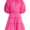 Balloon-Sleeve Cotton Poplin Minidress -Cheap Clothing Store 0400017811596 FUCHSIA