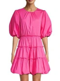 Balloon-Sleeve Cotton Poplin Minidress -Cheap Clothing Store 0400017811596 FUCHSIA A1