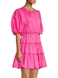 Balloon-Sleeve Cotton Poplin Minidress -Cheap Clothing Store 0400017811596 FUCHSIA A2