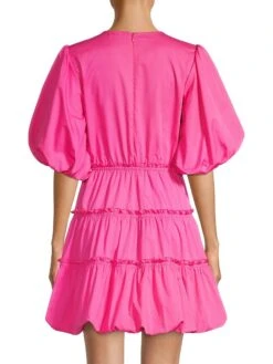 Balloon-Sleeve Cotton Poplin Minidress -Cheap Clothing Store 0400017811596 FUCHSIA A3