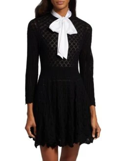 Alice + Olivia Gin Pointelle Lace Mini Dress -Cheap Clothing Store 0400017832628 BLACK A1