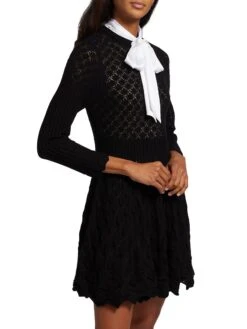 Alice + Olivia Gin Pointelle Lace Mini Dress -Cheap Clothing Store 0400017832628 BLACK A2