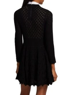 Alice + Olivia Gin Pointelle Lace Mini Dress -Cheap Clothing Store 0400017832628 BLACK A3