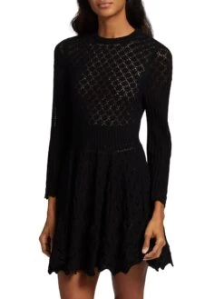 Alice + Olivia Gin Pointelle Lace Mini Dress -Cheap Clothing Store 0400017832628 BLACK A4