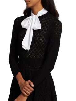 Alice + Olivia Gin Pointelle Lace Mini Dress -Cheap Clothing Store 0400017832628 BLACK A5