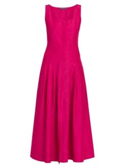 Alberta Ferretti Scoopneck Pleated Midi-Dress